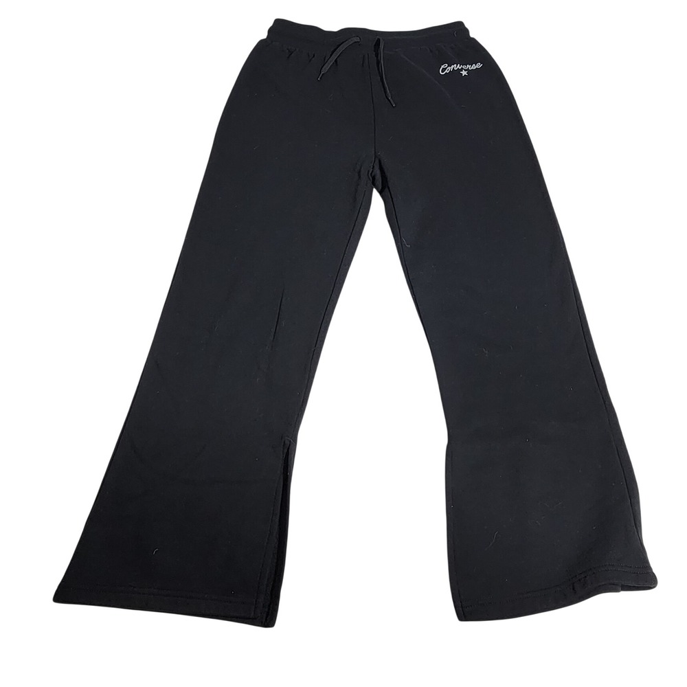 Converse Girls Black Wide Leg Fleece Sweatpants Side Slit Logo L 12-13 E045-023